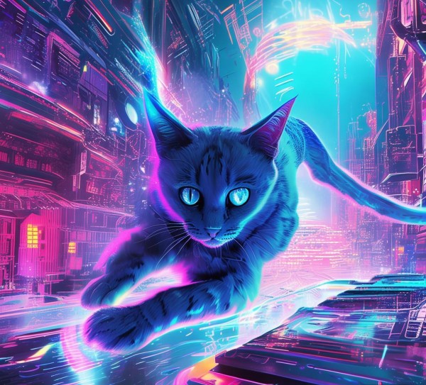 二次元科技动态，蓝猫壁纸中的未来探索